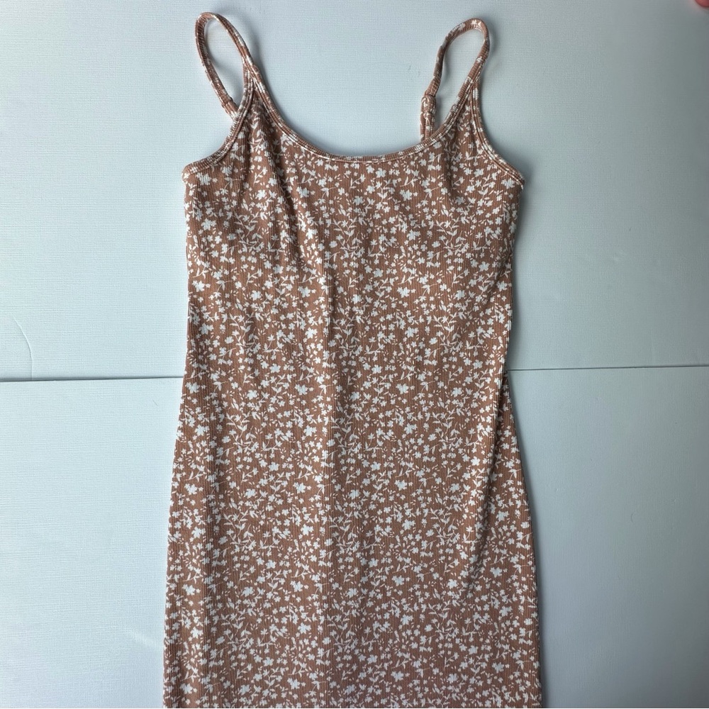 Old Navy brown & white floral print spaghetti strap knee length dress womens med